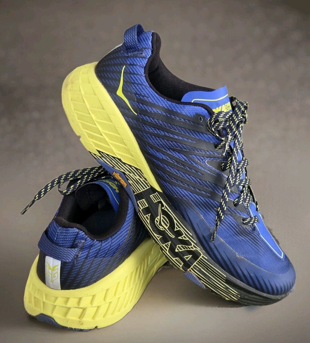 Hoka One One Speedgoat 4 Mens US 11 Trail Running Shoes Blue Yellow Hiking